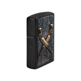 Zippo Lighter med Golden Horns Design set fra siden