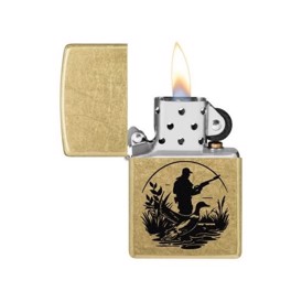 Zippo Lighter med Jæger og And Design set med flamme