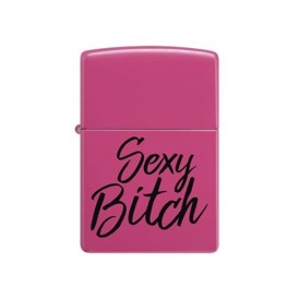 Zippo lighter i farven lyserød med tekst, Sexy Bitch