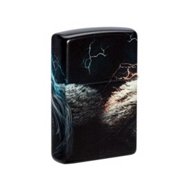 Zippo Lighter med Viking Face Design set fra bagside i vinkel