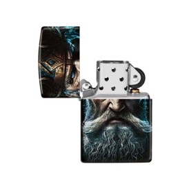 Zippo Lighter med Viking Face Design set åben