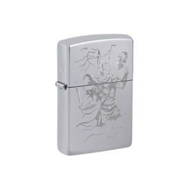 Zippo Lighter Med Viking i Højglans Krom set i vinkel