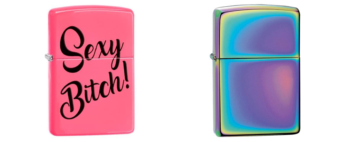 Sexy Bitch og Multi color Zippo lightere